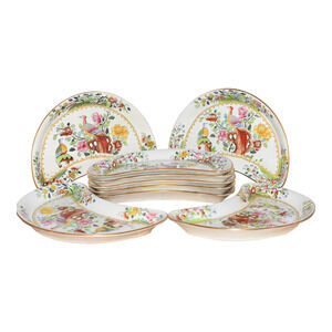 Antique Spode Copeland T. Goode & Co Flowers & Pheasant Birds Crescent Plates